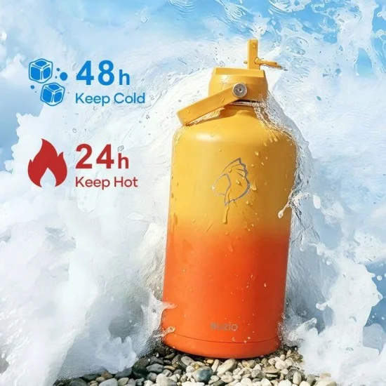 Buzio Duet Series Gallon Bottle with 2 Lids and Sleeve 3.8L - Yellow Orange